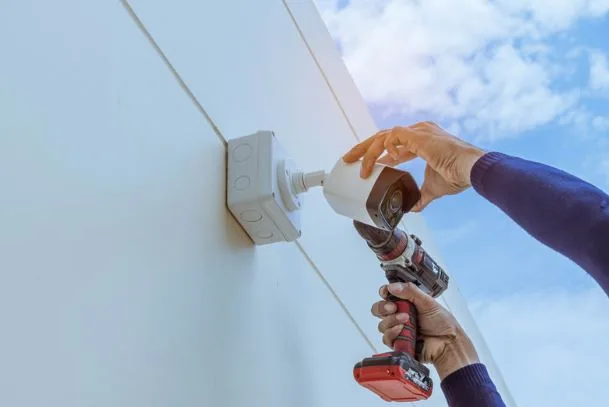 Image showing the process of installation and setup for security cameras.