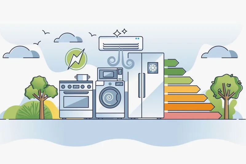 Illustration of energy-efficient home electrical appliances